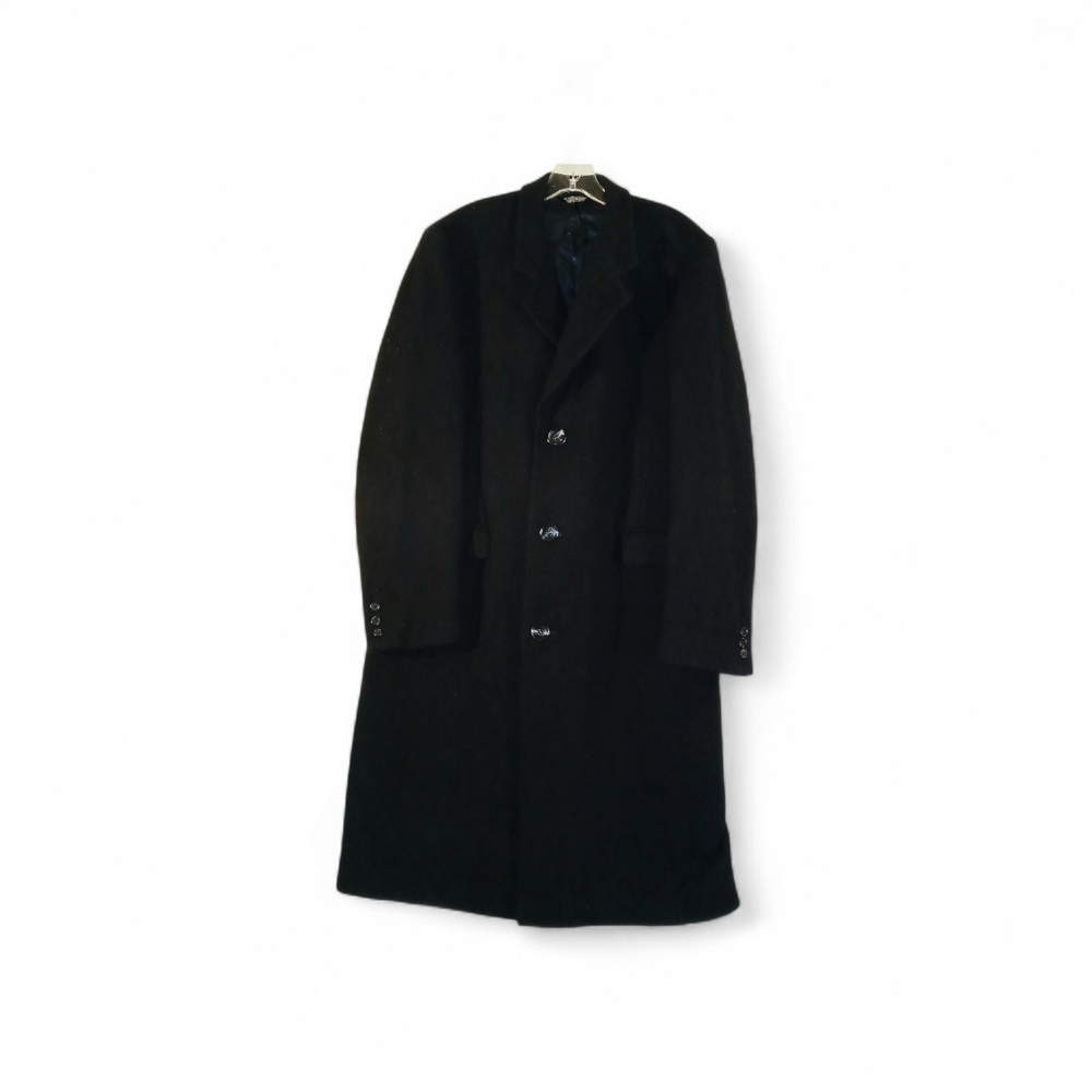 Vintage Classic Pure Wool Mens Black Overcoat 44R - Picture 3 of 8